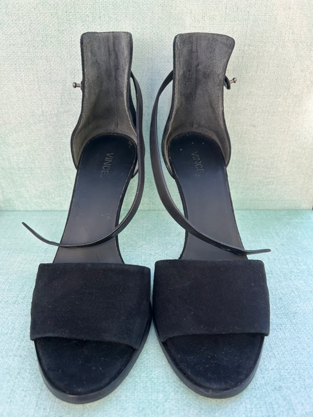 Vince Black Suede Open-Toe Ankle Strap Sandals